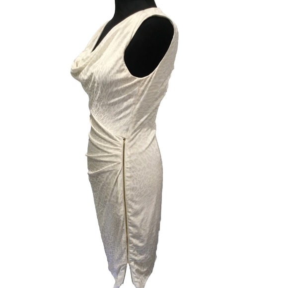 cache dress Xs Cream gold leopard print Cowl neck zipper Rebelchic glam rock - Picture 6 of 14